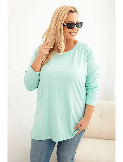 Dámská blůza Plus Size bavlněná s kulatým výstřihem mátová