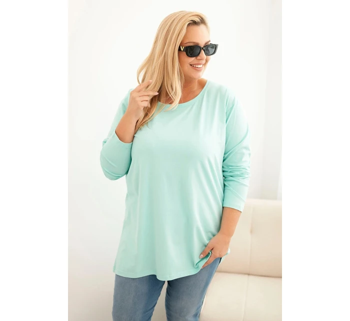 Dámská blůza Plus Size bavlněná s kulatým výstřihem mátová Dámská blůza Plus Size bavlněná s kulatým výstřihem mátová