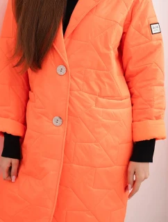 Dámská bunda Plus Size prošívaná s ozdobnými knoflíky a límcem neonově oranžová