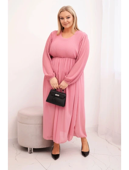 Dámská plisovaná sukně Plus Size z viskózy a s dlouhým rukávem tmavě růžová