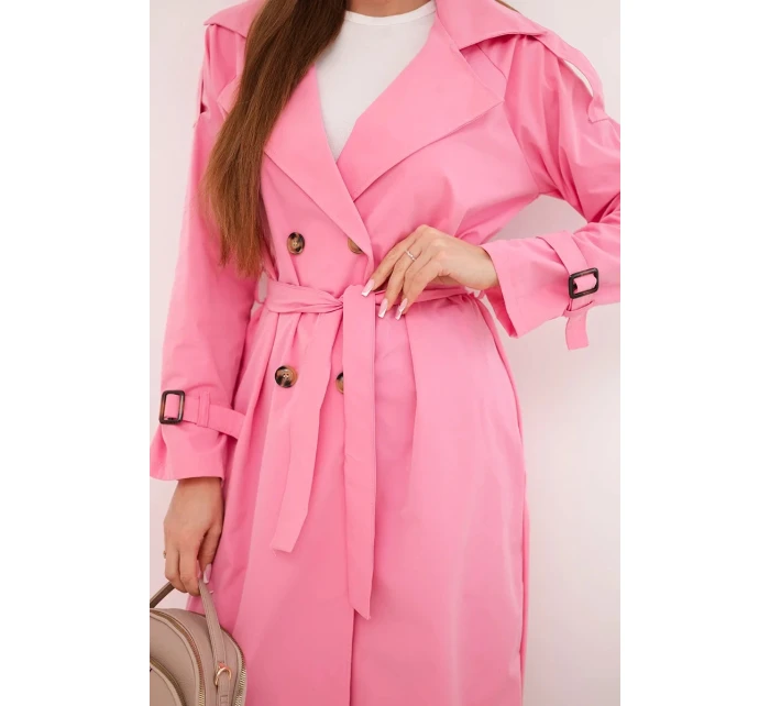 Dámský kabát v pase s límečkem světle růžový