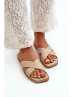 Dámské sandály na ploché podrážce z ekokůže model 21664518 Bežové - S.Barski