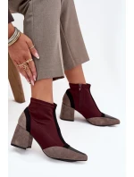Dámské kotníkové boty na masivním podpatku na zip bordó Delvane