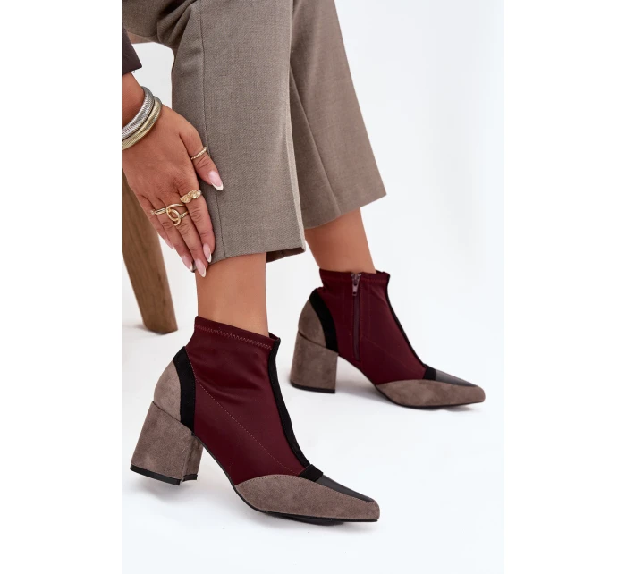Dámské kotníkové boty na masivním podpatku na zip bordó Delvane
