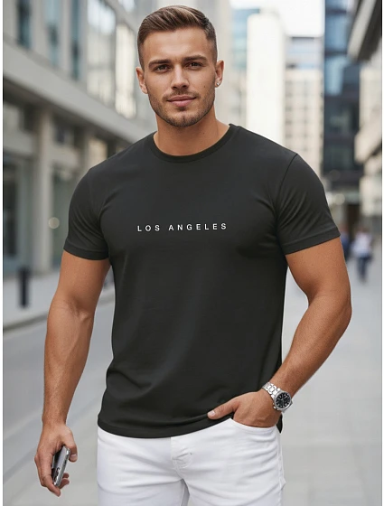 Pánské bavlněné tričko s nápisem Los Angeles černé FashionStreet NX5099R