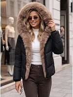 Kurtka damska zimowa pikowana z futerkiem czarna FashionStreet TY6103 Kurtka damska zimowa pikowana z futerkiem czarna FashionStreet TY6103