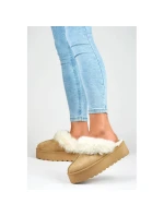 Dámské pantofle na platformě s kožešinou béžové 81366-4-KH
