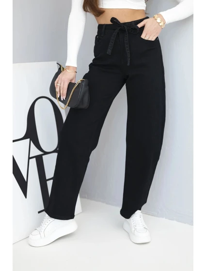Dámské džíny s vysokým pasem a páskem černé