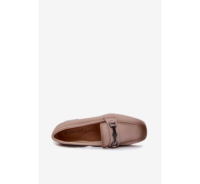 Kožené dámské lodičky na klínu s ozdobou Vinceza 39978 béžové