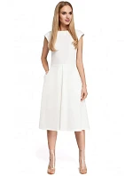 M296 Šaty s obrácenými záhyby - ecru barva
