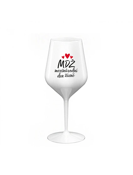 MEZINÁRODNÍ DEN ŽÍZNĚ - bílá nerozbitná sklenice na víno 470 ml MEZINÁRODNÍ DEN ŽÍZNĚ - bílá nerozbitná sklenice na víno 470 ml