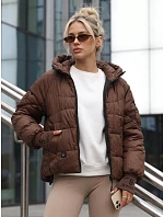 Dámská prošívaná bunda s kapucí, hnědá, FashionStreet TY5760 Dámská prošívaná bunda s kapucí, hnědá, FashionStreet TY5760