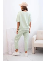 Dámský viskózový komplet s krátkým rukávem a nohavicemi světle mátová Dámský viskózový komplet s krátkým rukávem a nohavicemi světle mátová