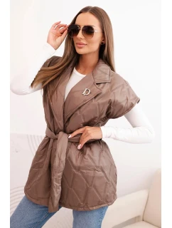 Dámská prošívaná vesta s páskem a širokým límcem fango