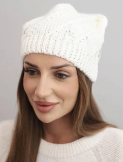 Dámská zimní čepice vlněná s krystaly a vzorem model 21859311 mocca - K-Fashion