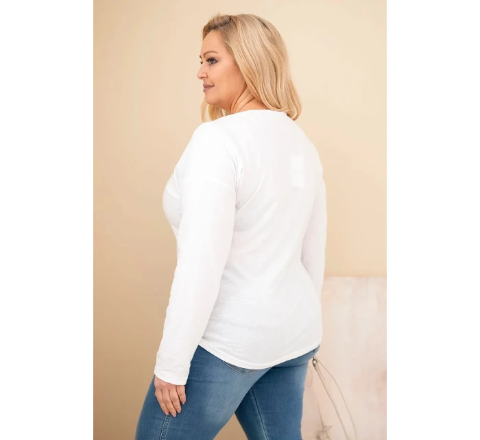 Dámská blůza Plus Size s potiskem a delším zadním dílem bílá
