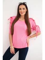 Dámská viskózová blůza s ozdobnými stužkami světle růžová Dámská viskózová blůza s ozdobnými stužkami světle růžová