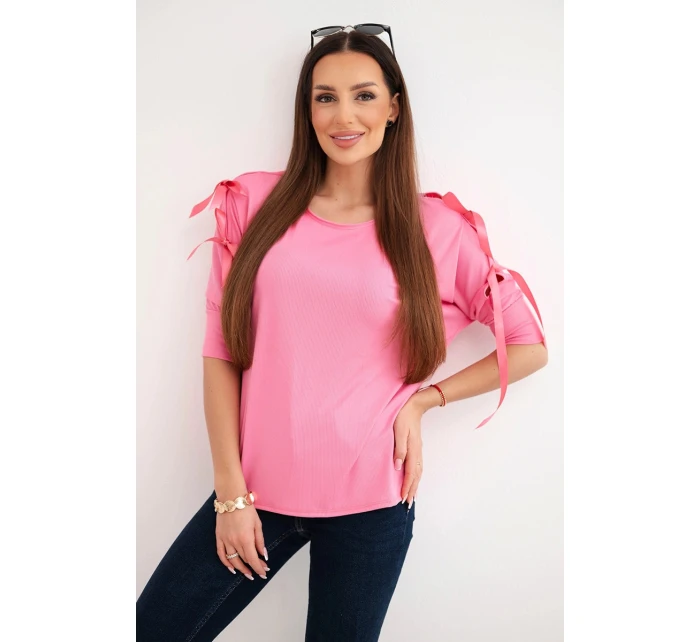 Dámská viskózová blůza s ozdobnými stužkami světle růžová Dámská viskózová blůza s ozdobnými stužkami světle růžová