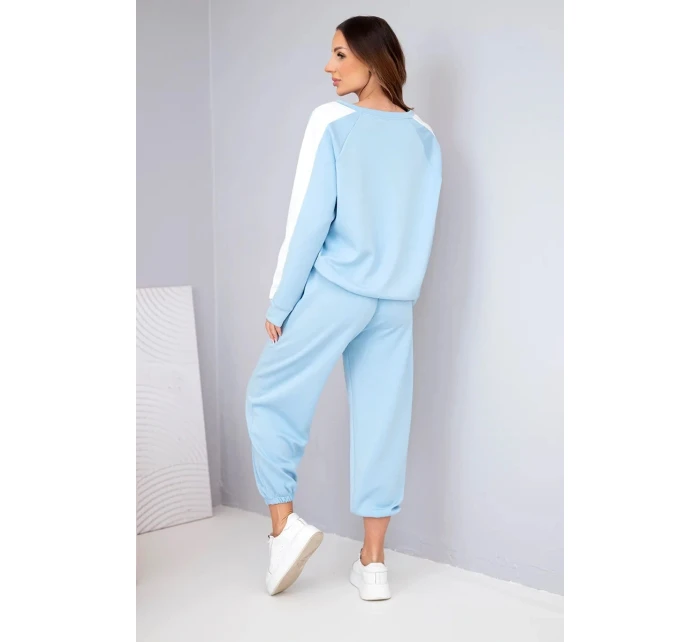 Dámský komplet máslový s lampasem a model 22015442 lemem modrý - K-Fashion Dámský komplet máslový s lampasem a model 22015442 lemem modrý - K-Fashion