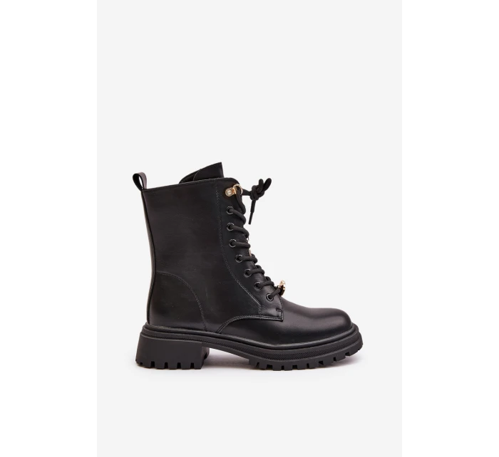 Ekokožené Boty Worker Dámské S Připínáky Černé Rianael Ekokožené Boty Worker Dámské S Připínáky Černé Rianael