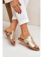 Elegantní Pantofle Z Přírodní Kůže Na Plochém Podpatku model 21684082 Zlaté - Zazoo