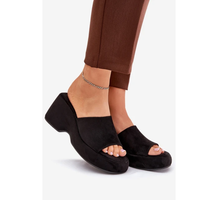 Eko Semišové Pantofle Dámské Na Platformě A Klínu Černé Afisal Eko Semišové Pantofle Dámské Na Platformě A Klínu Černé Afisal