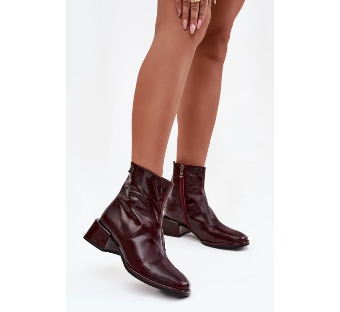 Dámské kotníkové boty z přírodní kůže na klíně vyhřívané D&A CR52-715 bordó