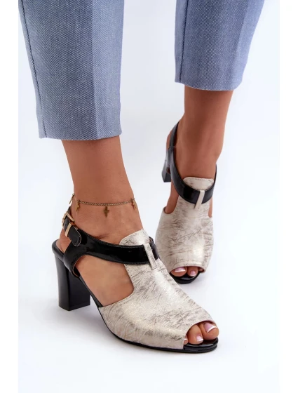 Dámské sandály na vysokém podpatku vyrobené z eko kůže, zlaté a černé Queenmarie Dámské sandály na vysokém podpatku vyrobené z eko kůže, zlaté a černé Queenmarie