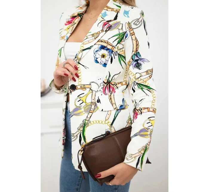 Bavlněné sako 30777 s potiskem ecru - Kesi Bavlněné sako 30777 s potiskem ecru - Kesi