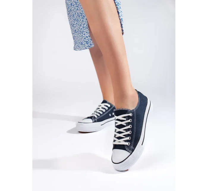 Komfortní tmavě modré dámské tenisky bez podpatku Komfortní tmavě modré dámské tenisky bez podpatku
