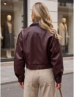 Krátká kožená bunda ve stylu Ramones v bordové barvě FashionStreet TY5846 Krátká kožená bunda ve stylu Ramones v bordové barvě FashionStreet TY5846