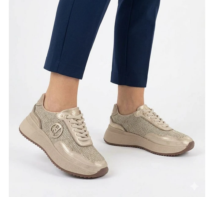 Dámské pletené kožené tenisky zlaté Gino GOLD model 22068730 Dámské pletené kožené tenisky zlaté Gino GOLD model 22068730