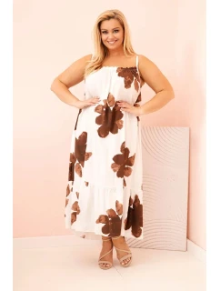 Dámské šaty na ramínka s volánem a květinovým potiskem hnědá