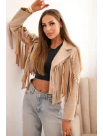 Dámská semišová bunda s třásněmi béžová