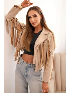Dámská semišová bunda s třásněmi béžová