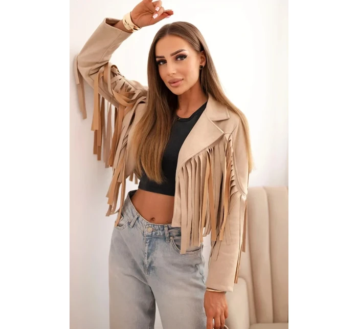 Dámská semišová bunda s třásněmi béžová