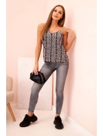 Dámská top s ramínky, řetízkem a geometrickým vzorem béžová + černá