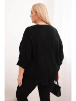 Dámská sada svetr s výstřihem do V a viskózová blůza s krajkovým spodním lemem černý Dámská sada svetr s výstřihem do V a viskózová blůza s krajkovým spodním lemem černý