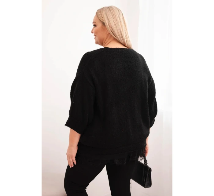 Dámská sada svetr s výstřihem do V a viskózová blůza s krajkovým spodním lemem černý Dámská sada svetr s výstřihem do V a viskózová blůza s krajkovým spodním lemem černý