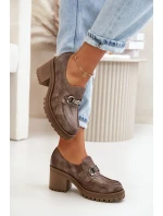 Zazoo 20175 Dámské polobotky na podpatku Přírodní kůže Tmavě béžové