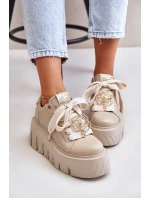 Dámské tenisky na masivní podrážce se zlatou ozdobou model 21672483 Béžové - CheBello
