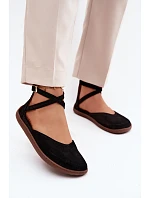 Semišové dámské baleríny Barefoot s mašličkami Zazoo 320 Černé