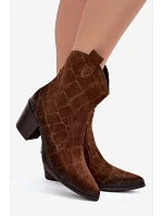 Kožené semišové kotníkové boty Kovbojky s Tlačítkem Zazoo 1988 hnědé Kožené semišové kotníkové boty Kovbojky s Tlačítkem Zazoo 1988 hnědé