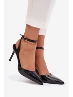 Dámské lakované lodičky s otevřenou patou - černé Laretta Dámské lakované lodičky s otevřenou patou - černé Laretta