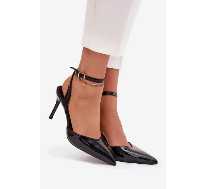 Dámské lakované lodičky s otevřenou patou - černé Laretta Dámské lakované lodičky s otevřenou patou - černé Laretta