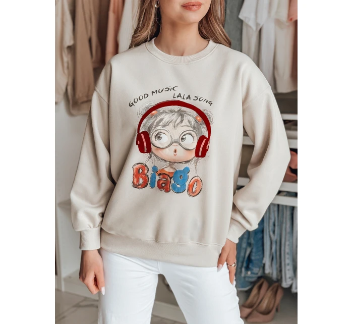 Dámská mikina s potiskem LALA VIBE beige FashionStreet BY1506