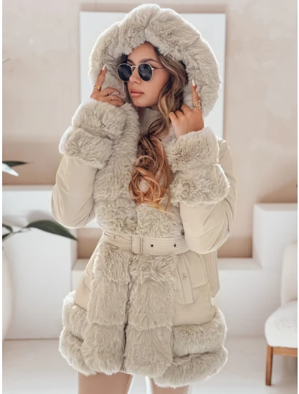 CITYGLANCE dámská zimní bunda s kožešinou světle béžová FashionStreet TY5047 CITYGLANCE dámská zimní bunda s kožešinou světle béžová FashionStreet TY5047