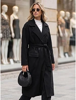 Dámský dvouřadý kabát s páskem, černý, FashionStreet NY0784 Dámský dvouřadý kabát s páskem, černý, FashionStreet NY0784