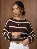 Sweter damski oversize w czekoladowy model 22404929 - FashionStreet Sweter damski oversize w czekoladowy model 22404929 - FashionStreet