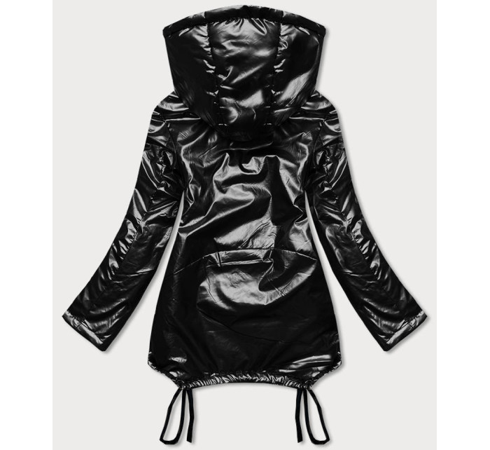 Krátká černá dámská zimní bunda s ledvinkou (OMDL-018)